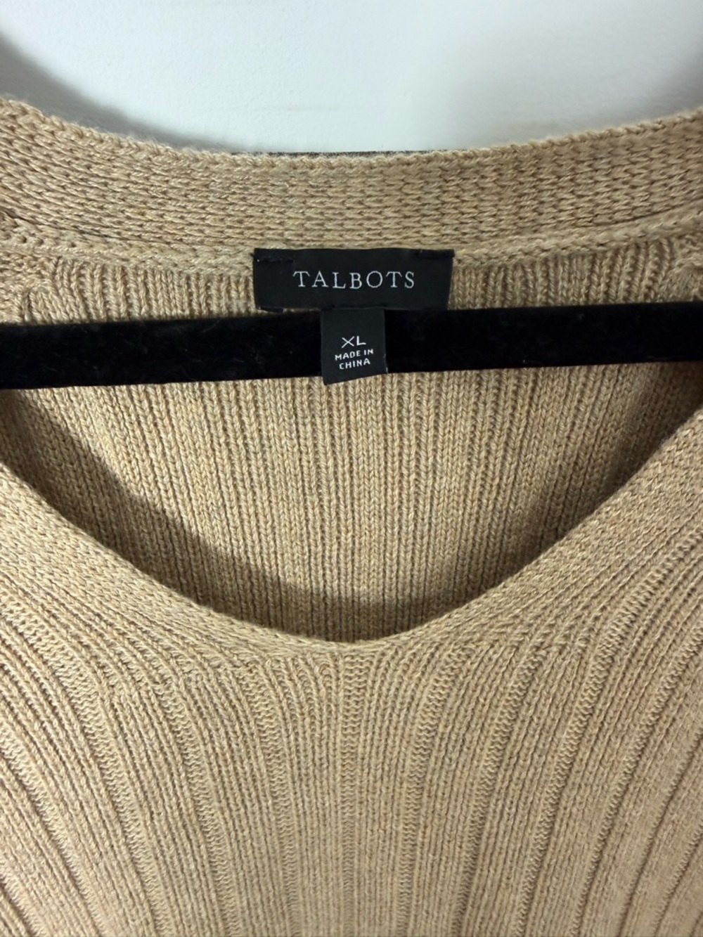 Talbots Neutral Ribbed V-Neck Sweater in Taupe - Picture 2 of 5